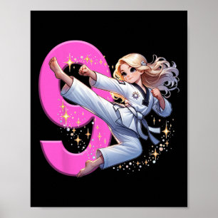 9th Birthday Girl Martial Arts Party Taekwondo Kar Poster