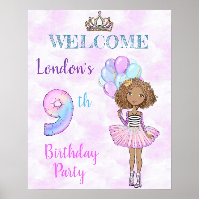 9th Birthday Girl Princess African American Poster (Front)