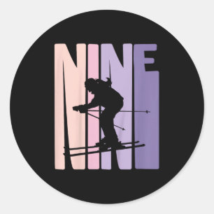 9th Birthday Girl Retro Ski Lover Skier 9 Years Ol Classic Round Sticker