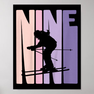 9th Birthday Girl Retro Ski Lover Skier 9 Years Ol Poster