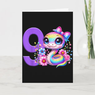 9th Birthday Girl Snake Party Rainbow Coquette Bow Card