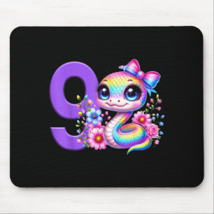 9th Birthday Girl Snake Party Rainbow Coquette Bow Mouse Pad