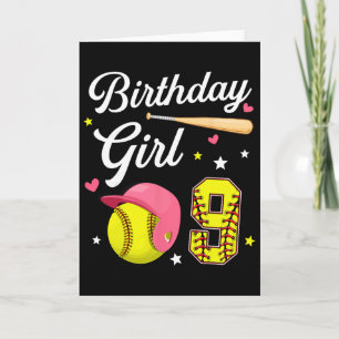 9th Birthday Girl Softll Ninth Bday 9 Yrs Nine Yea Card