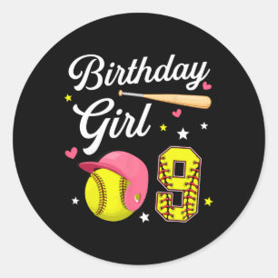 9th Birthday Girl Softll Ninth Bday 9 Yrs Nine Yea Classic Round Sticker