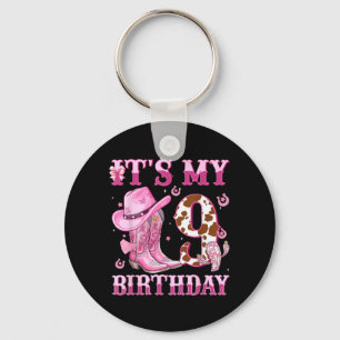 9th Birthday Girl Western Rodeo Cowgirl 9 Year Old Key Ring