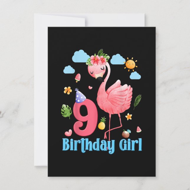 9th Birthday Girls Flamingo 9 Years Old Tropical F Invitation (Front)
