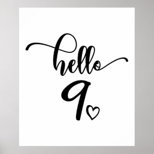 9th Birthday Girls Hello Nine Cute 9 Years Old Kid Poster
