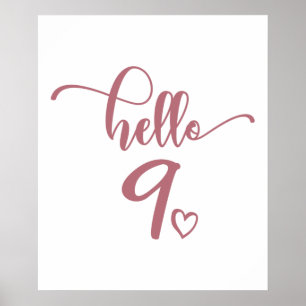 9th Birthday Girls Hello Nine Cute 9 Years Old Kid Poster