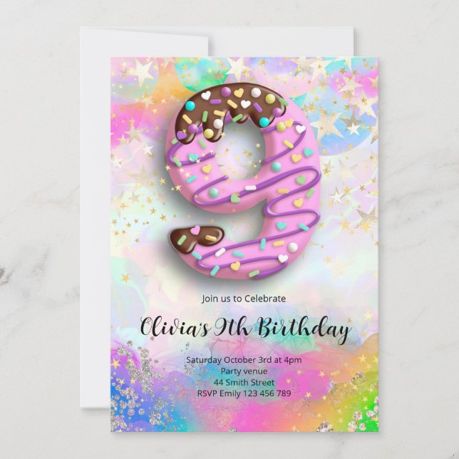 9th Birthday Girls Invitation (Front)
