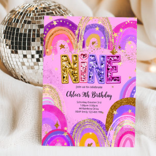 9th Birthday Girls Party Invitation