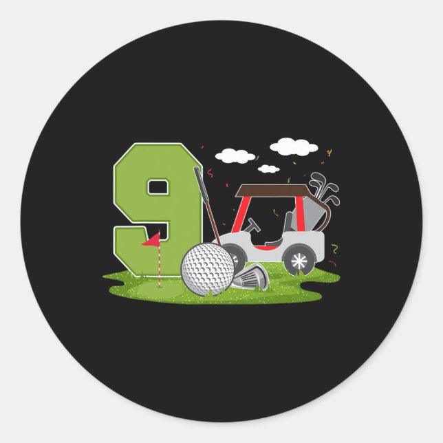 9th Birthday Golf 9 Years Old Birthday Party Golfe Classic Round Sticker (Front)