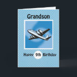 9th Birthday, Grandson, Aeroplane on Blue Card<br><div class="desc">Aeroplanes are a great theme for boys of this age. This plane is flying high as you wish your Grandson a happy 9th birthday. Blue background with white polka dots add a feeling of celebration and fun for a ninth birthday.</div>