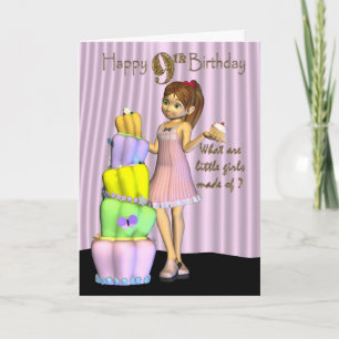 9th Birthday, Happy Birthday Card little girl with