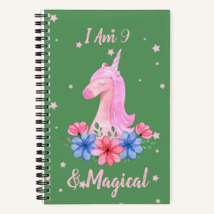9th BIrthday I am 9 & Magical Unicorn Notebook