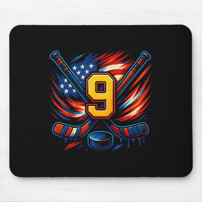 9th Birthday Ice Hockey Boys Nine Hockey Birthday  Mouse Pad (Front)