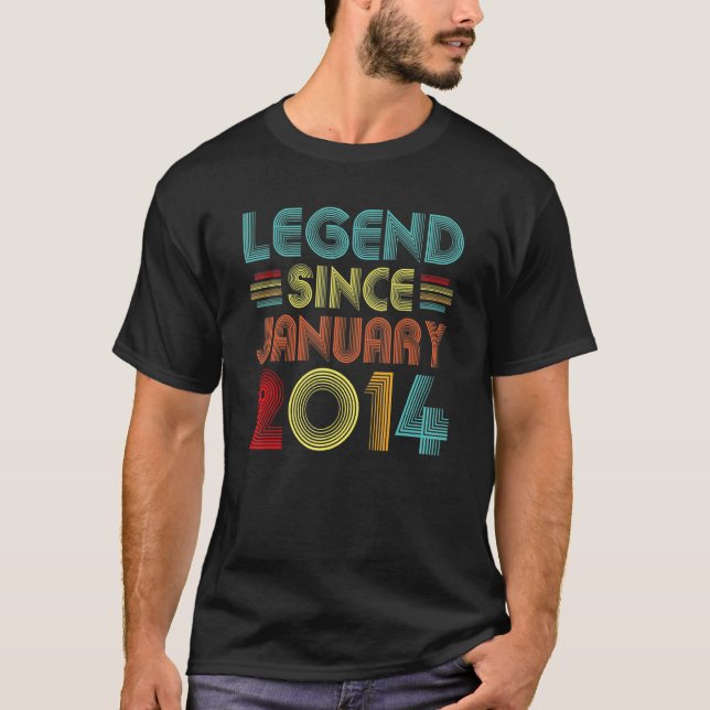 9th Birthday Idea Legend Since January 2014 9 Year T-Shirt (Front)