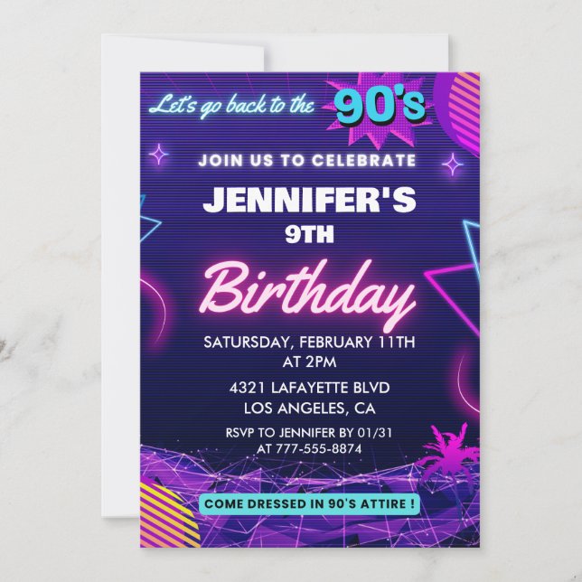9th birthday invitation 90s themed Retro (Front)