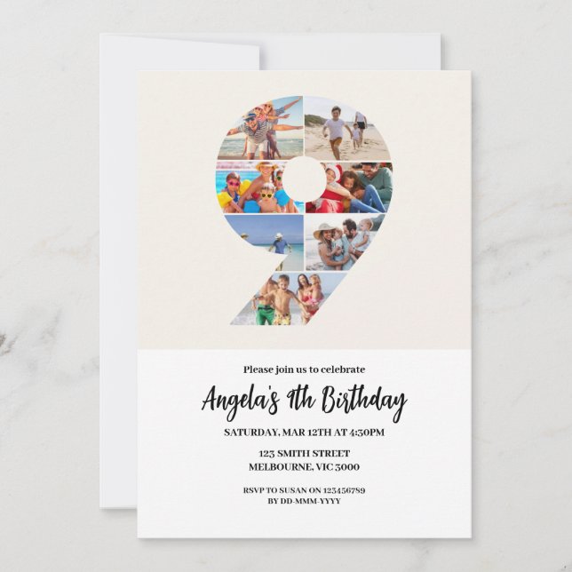 9th Birthday Invitation Minimalist - Number 9 (Front)