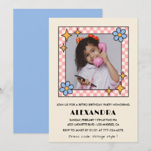 9th birthday invitation Retro Groovy Blue Floral