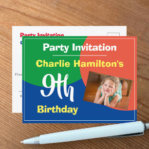 9th Birthday Invitation with Photo Postcard