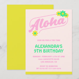9th birthday invitations Tropical Aloha Pink