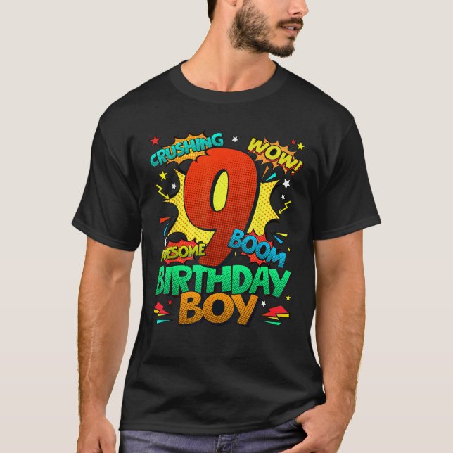 9th Birthday Kids Comic Style Kids Boys 9 Year Old T-Shirt (Front)