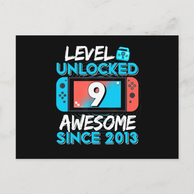 9th Birthday Level 9 Unlocked Video Gamer Postcard (Front)