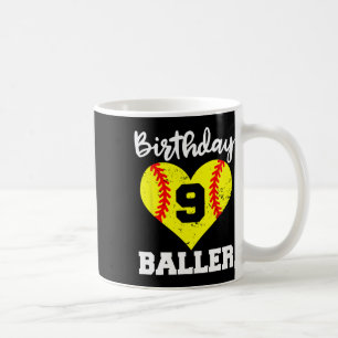 9th Birthday Ller Funny 9 Year Old Softll Player Coffee Mug