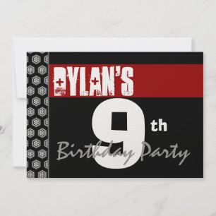 9th Birthday Modern For Him Red White Black W1930 Invitation