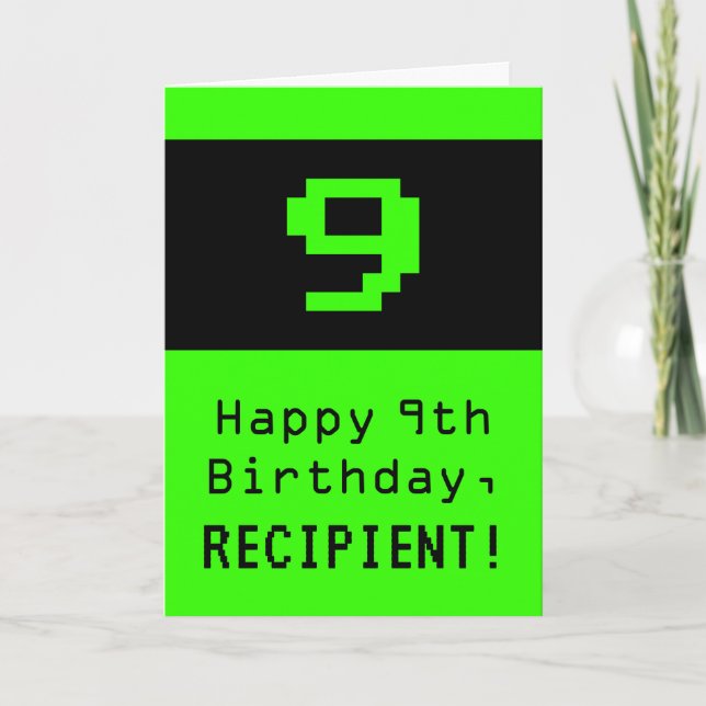 9th Birthday: Nerdy / Geeky Style "9" and Name Card (Front)
