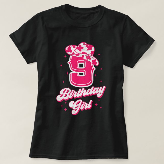 9th Birthday Outfit Girl 9 Year Old Rodeo Western  T-Shirt (Design Front)