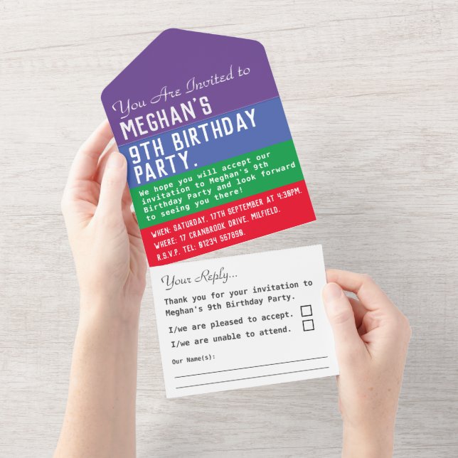 9th Birthday Party All In One Invitation (Tearaway)