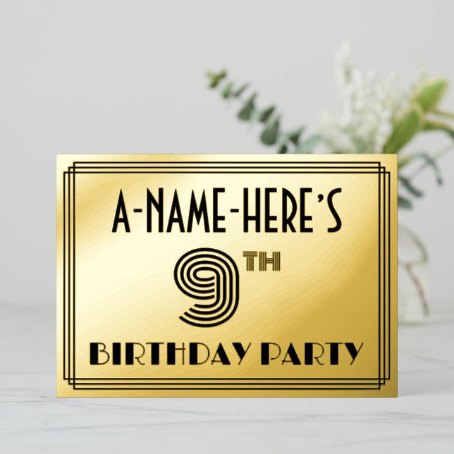9th Birthday Party — Art Deco Style “9” & Name (Standing Front)