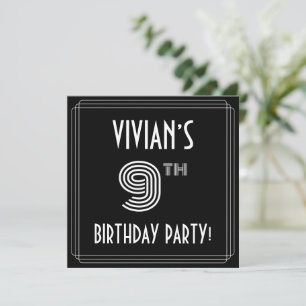 9th Birthday Party: Art Deco Style w/ Custom Name Invitation