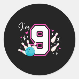 9th Birthday Party Bowling Girl Nine Year Old Bowl Classic Round Sticker