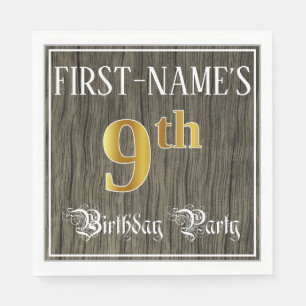 9th Birthday Party — Faux Gold & Faux Wood Looks Napkin