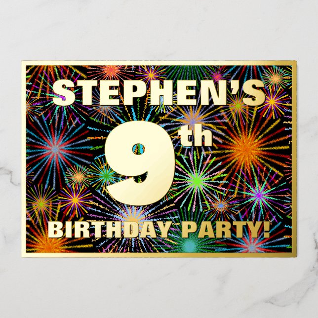 9th Birthday Party — Fun, Colourful Fireworks Look (Front)