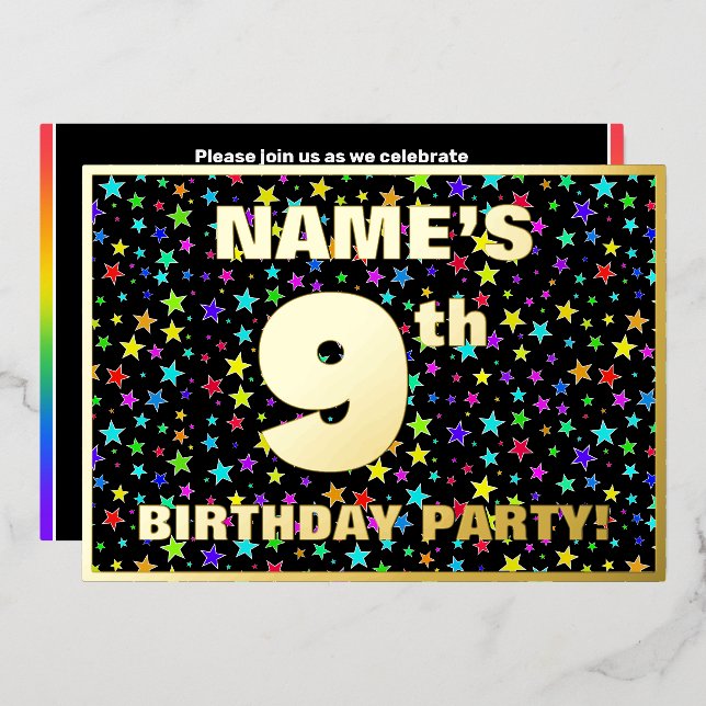 9th Birthday Party — Fun, Colourful Stars Pattern (Front/Back)