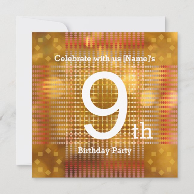 9th Birthday Party - Golden Invitation (Front)
