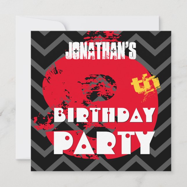 9th Birthday Party Grunge and Chevrons A09 Invitation (Front)