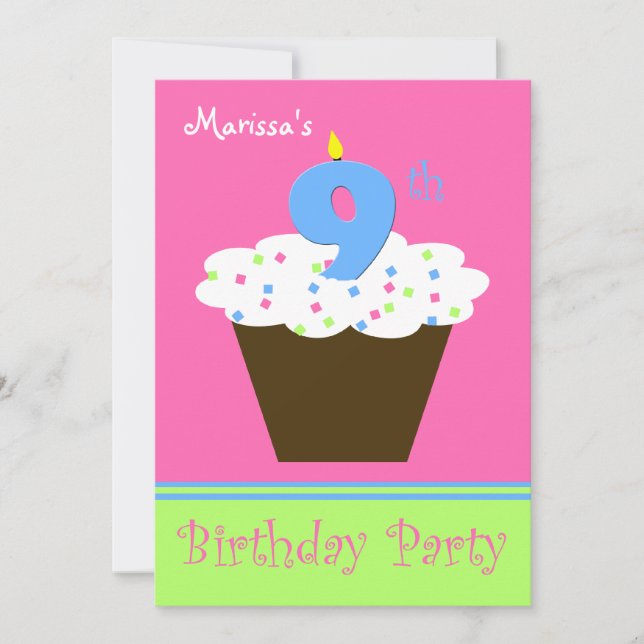 9th Birthday Party Invitation 9 Candle (Front)