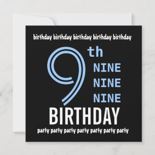9th Birthday Party Modern Blue and Black G200 Invitation