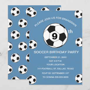 9th Birthday Party Soccer Blue Boys Sports Invitation