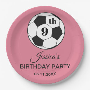 9th Birthday Party Soccer Pink Girl Sports Paper Plate