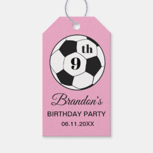 9th Birthday Party Soccer Pink Girls Boys Sports Gift Tags