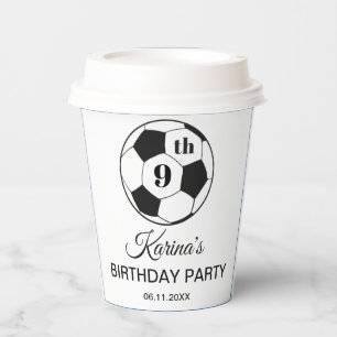 9th Birthday Party Soccer White Boys Girls Sports Paper Cups