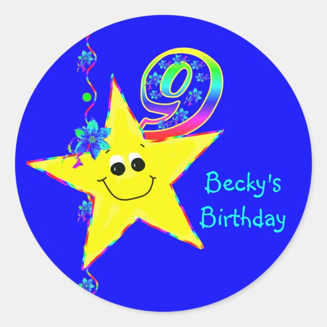 9th Birthday Party Stars Stickers (Front)