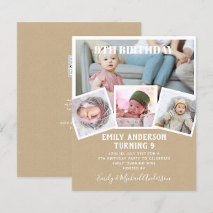 9TH Birthday Photo Collage Invite Boy Girl Mixed