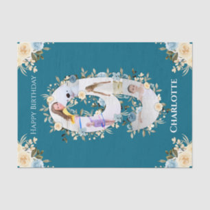 9th Birthday Photo Collage Teal Blue Yellow Flower Tissue Paper