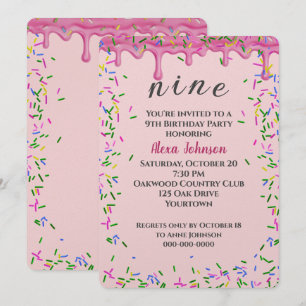 9th Birthday Pink Icing And Sprinkles Invitation